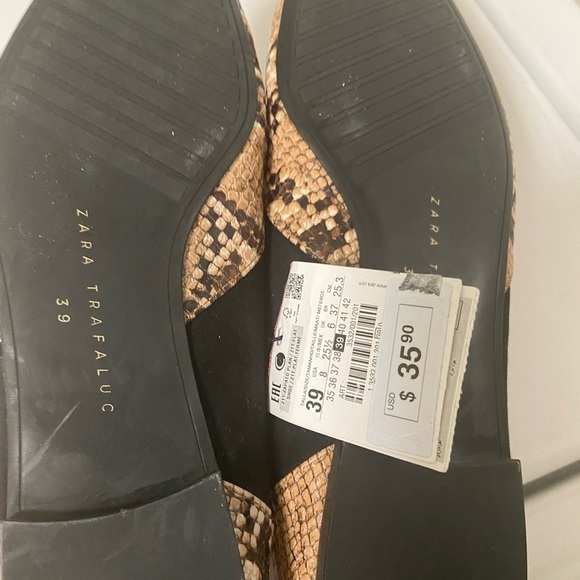 Zara trafaluc snakeskin and black flats new size 8 - Picture 7 of 10